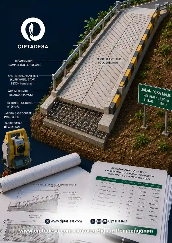 Desain Gambar dan RAB Pembangunan Bidang Miring (Ramp Beton) Format Excel dan AutoCAD