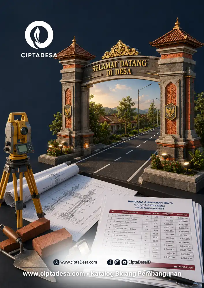 Desain Gambar dan RAB Gapura Batas Desa [Excel & AutoCAD]