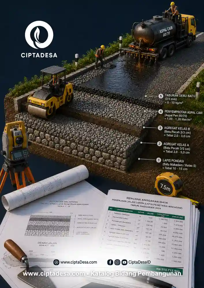 Desain Gambar dan RAB Pembangunan Jalan Lapen (Lapis Penetrasi) Format Excel